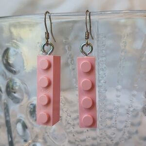 Tyco Pink 4 x 1 Thick Brick Earrings  2"